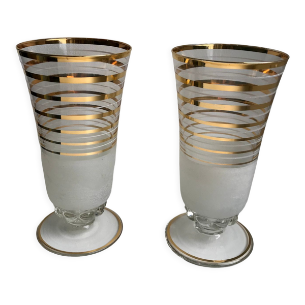 Paire de vases granité et liserés dorés années 60 — Beyit