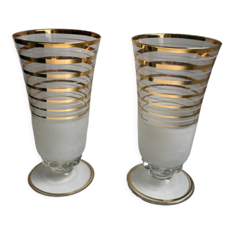 Pair of granite vases and gilded edging 60s