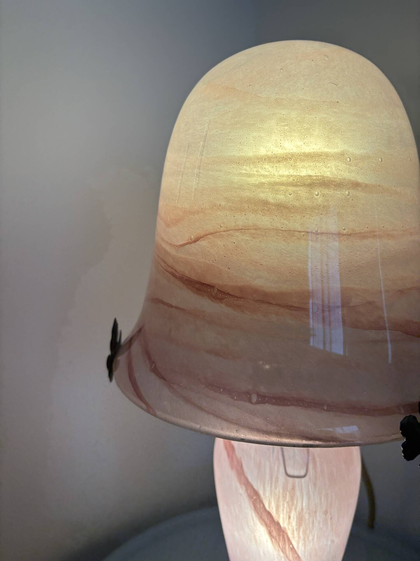 Vintage pink glass table lamp – Mushroom shade and base in