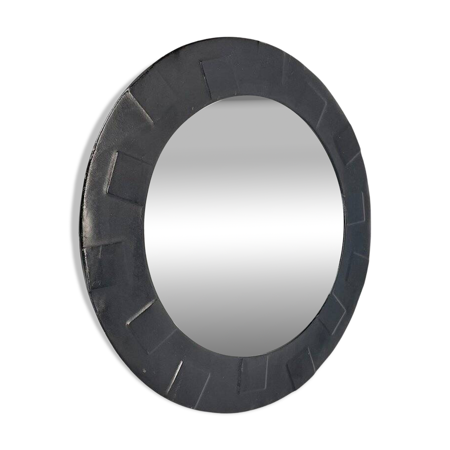 Miroir mural vintage en cuir à motifs, années 1950