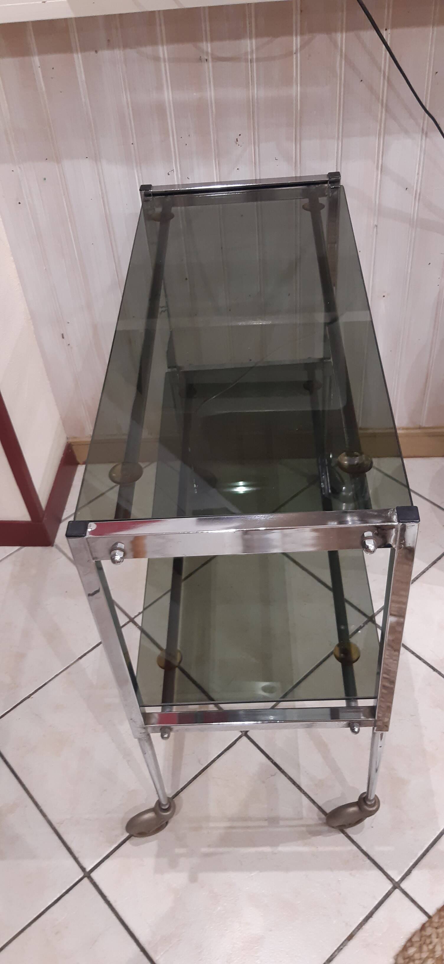 Vintage console in smoked glass and chrome metal