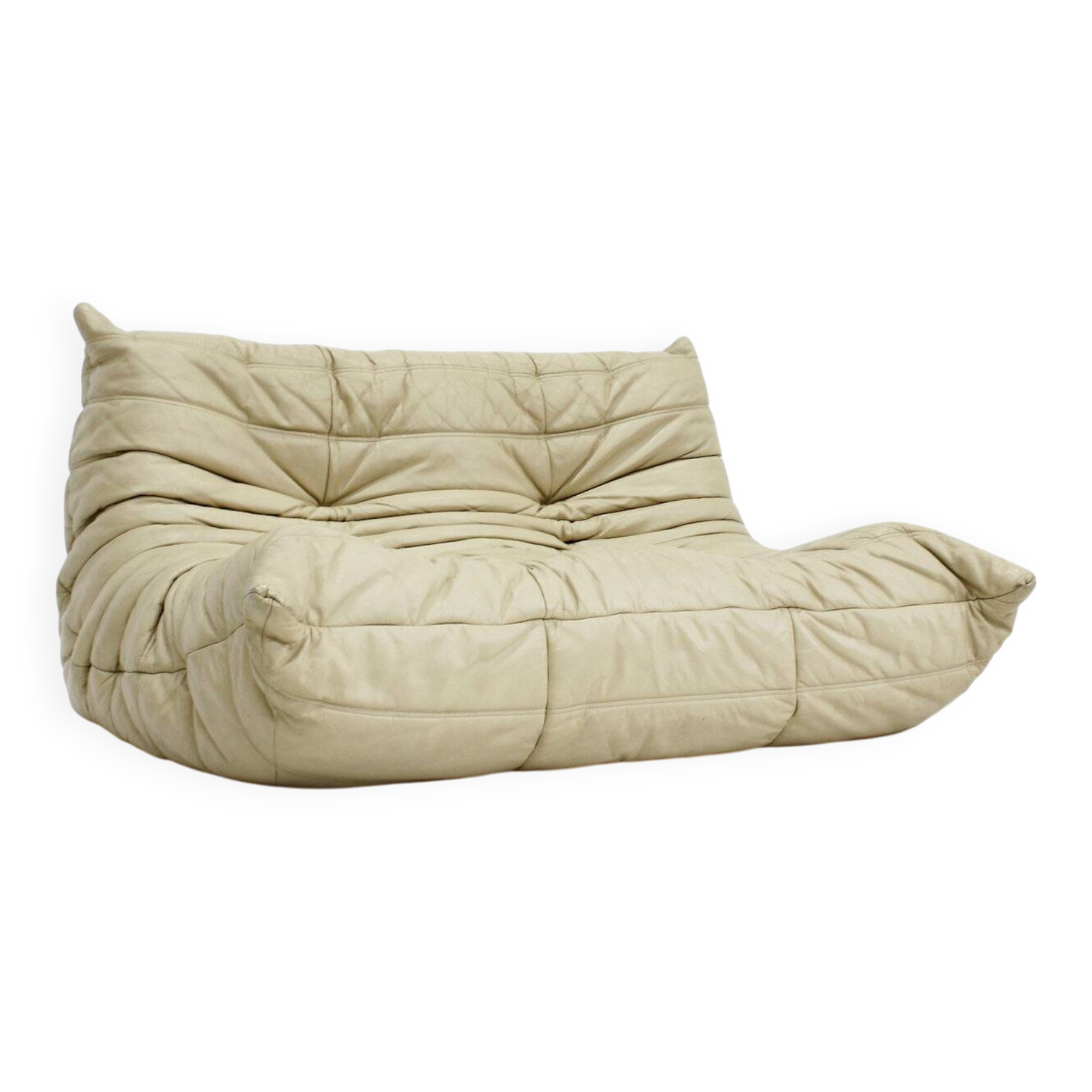Vintage Togo Ligne Roset 2 seater sofa in leather by Michel Ducaroy