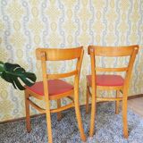 Vintage Wooden Dining Chair: Red Leather Seat, Mid-Century Modern