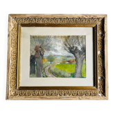 Oeuvre originale, Paysage d'Hiver Breton, Gouache de Suzanne Gueguen, 1940