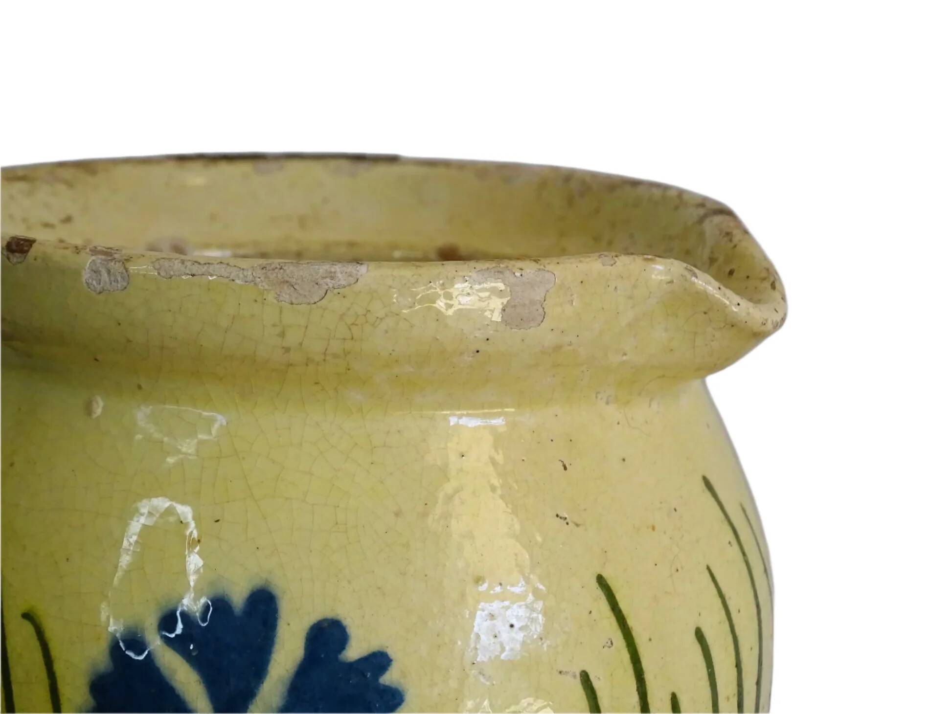 Pichet ancien en faïence française orné de fleurs peintes à la main