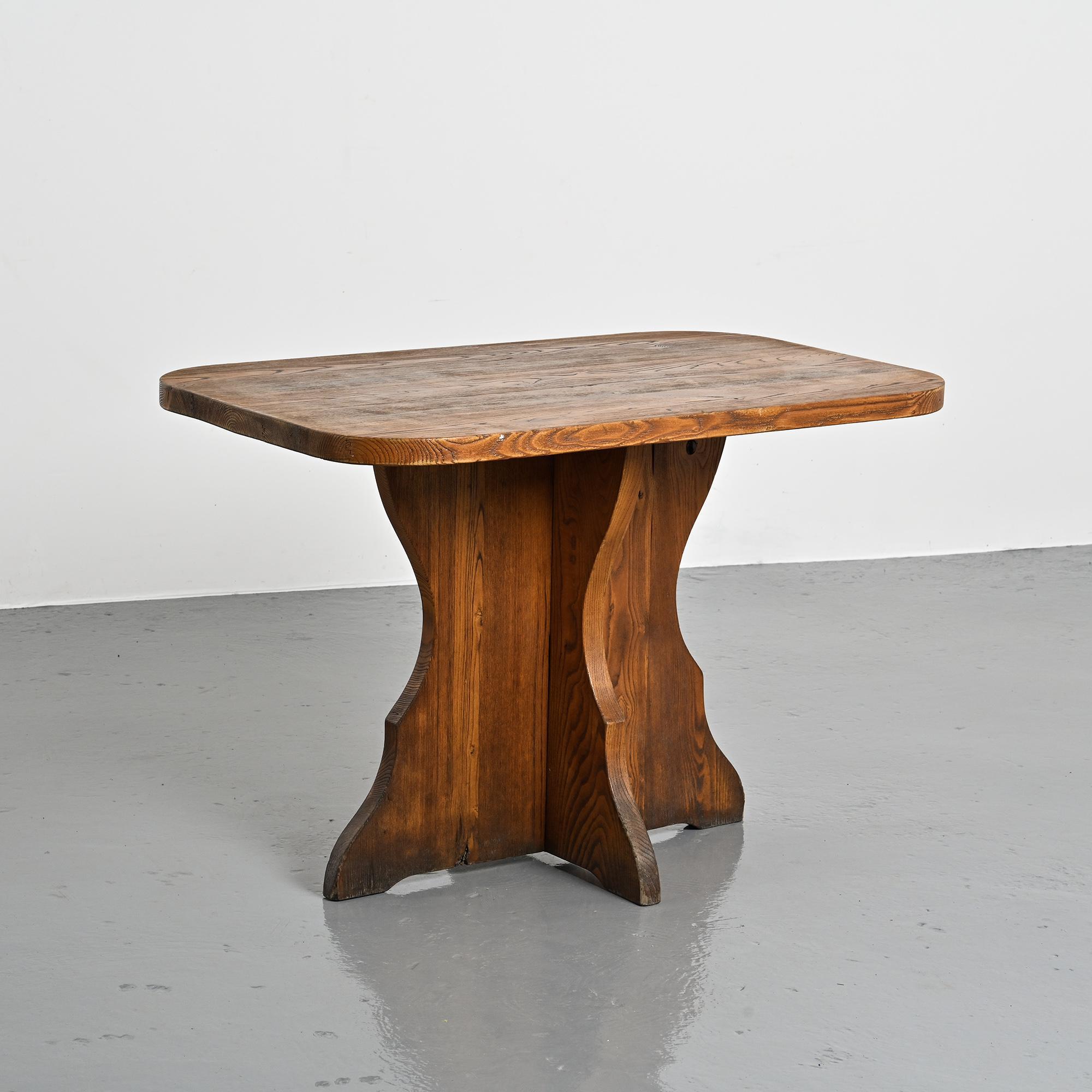 Solid wood dining table, French Alps, around 1970.