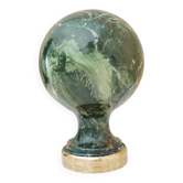 Stair railing ball in enameled cast iron imitating veined green, sea green marble.