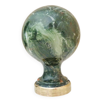 Stair railing ball in enameled cast iron imitating veined green, sea green marble.