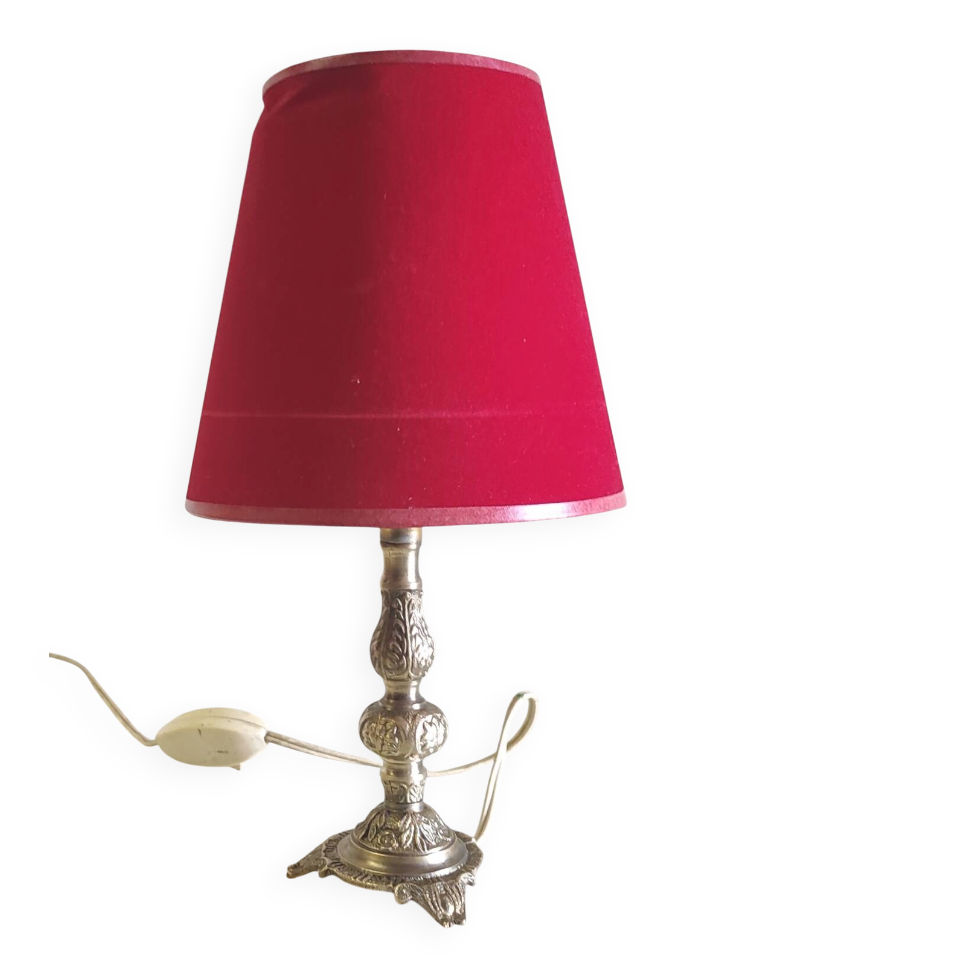 Table lamp in gilded brass and red velvet - mid 20th century.