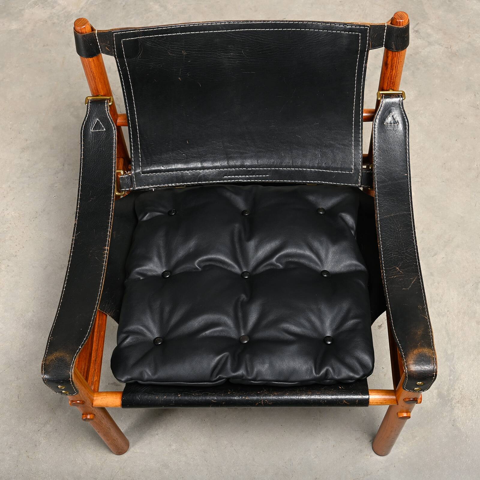 Arne Norell Sirocco Safari Lounge Chair in Rosewood and Black Leather, Swed