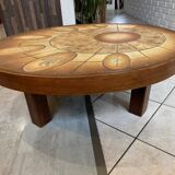 Round oval ceramic coffee table by Barrois Vallauris, 1960, herbarium model