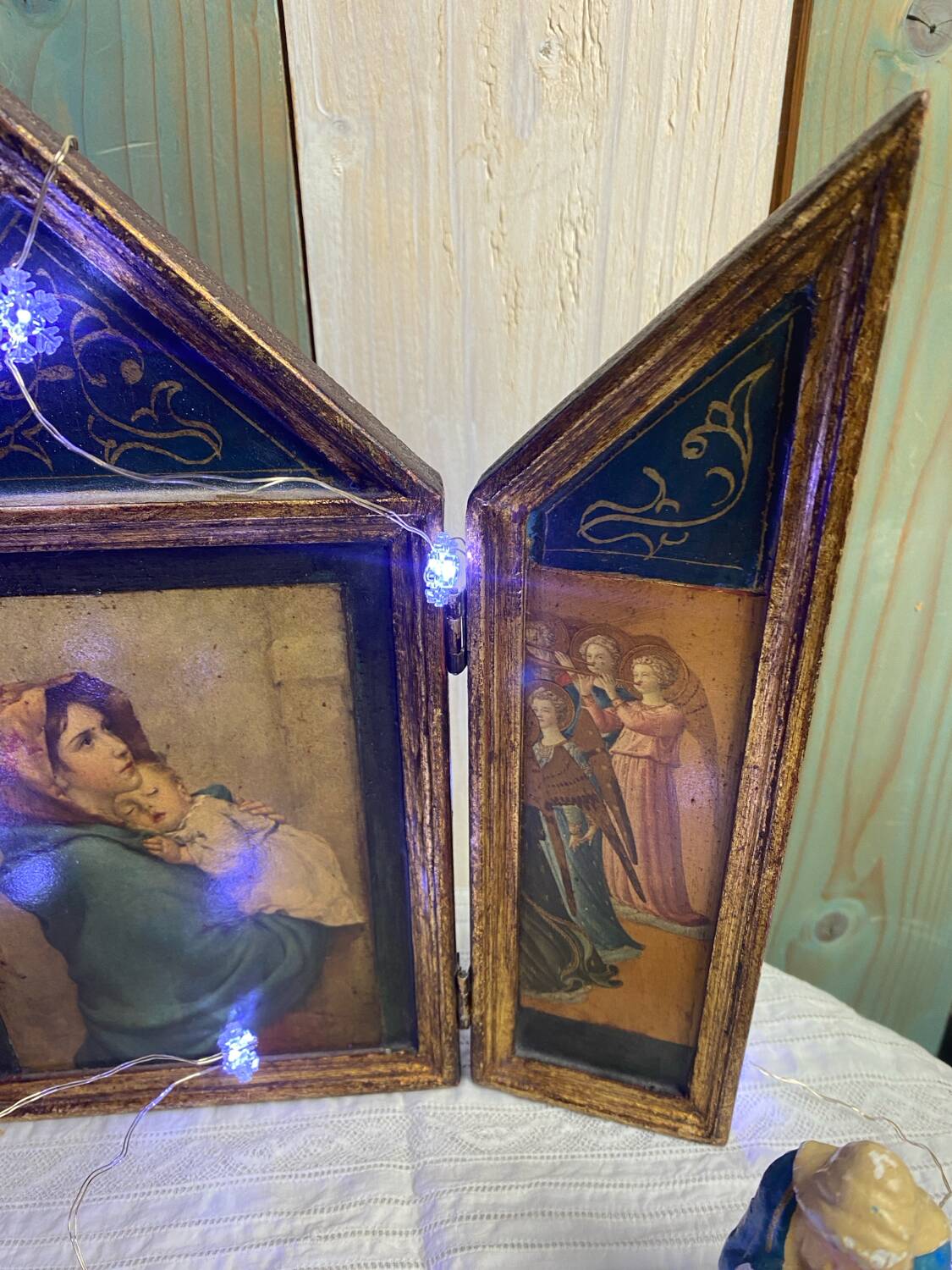 Vintage wooden religious triptych