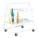 Space age dessert trolley from the 1970s, with metal tubes and glass trays.