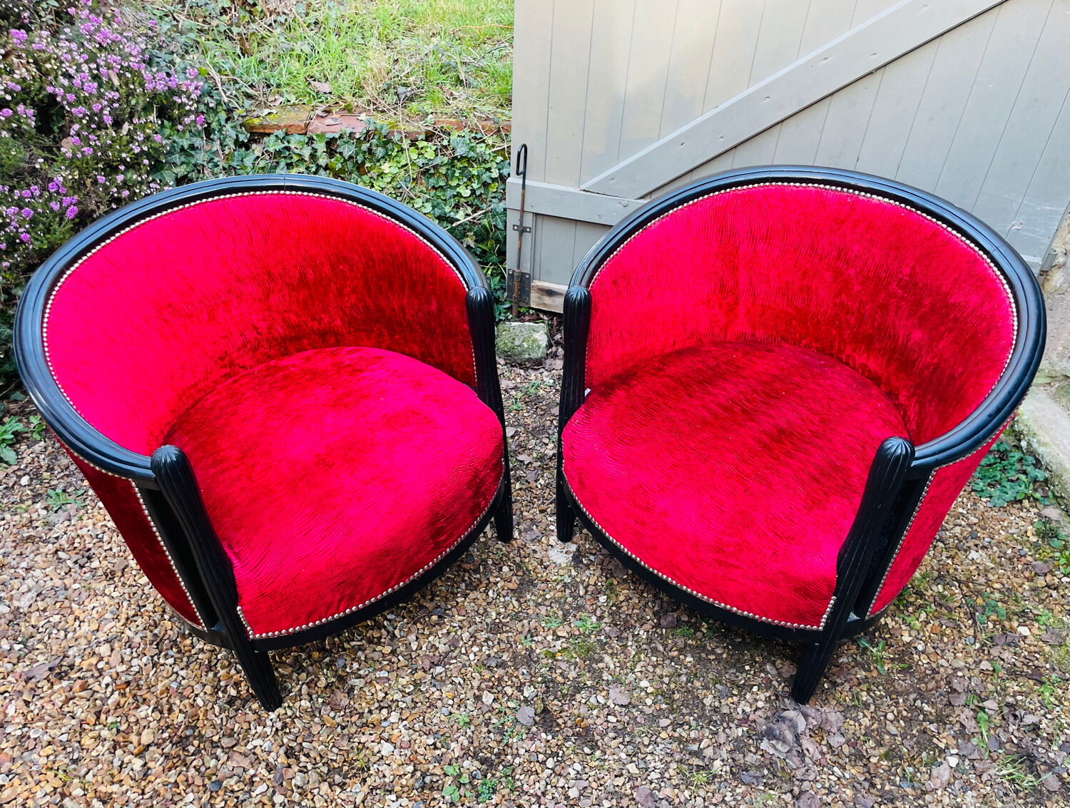 Pair of "barrel" armchairs