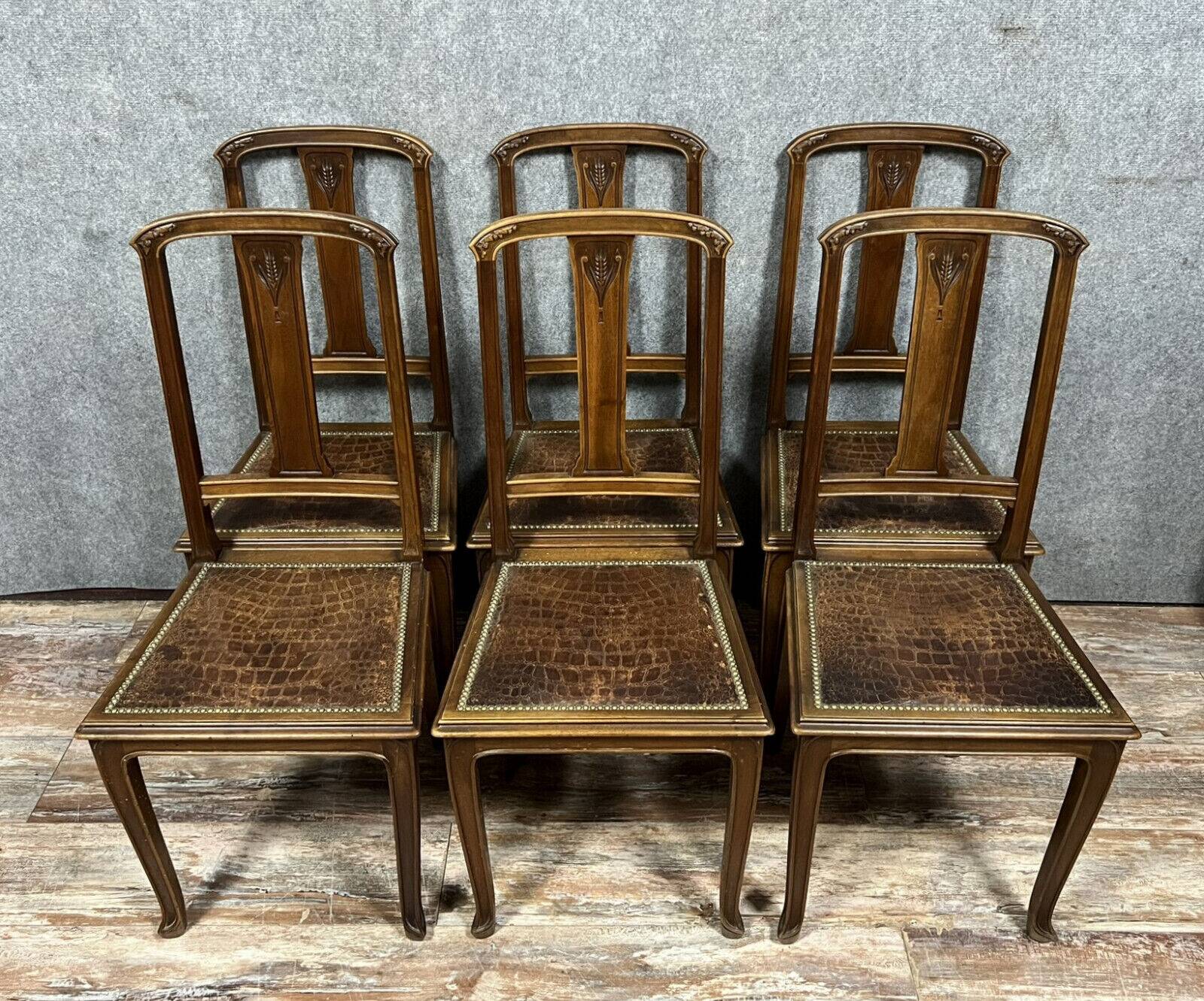 Series of 6 Art Nouveau period chairs stamped under the seat