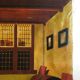 Mid century signed painting with Flemish interior