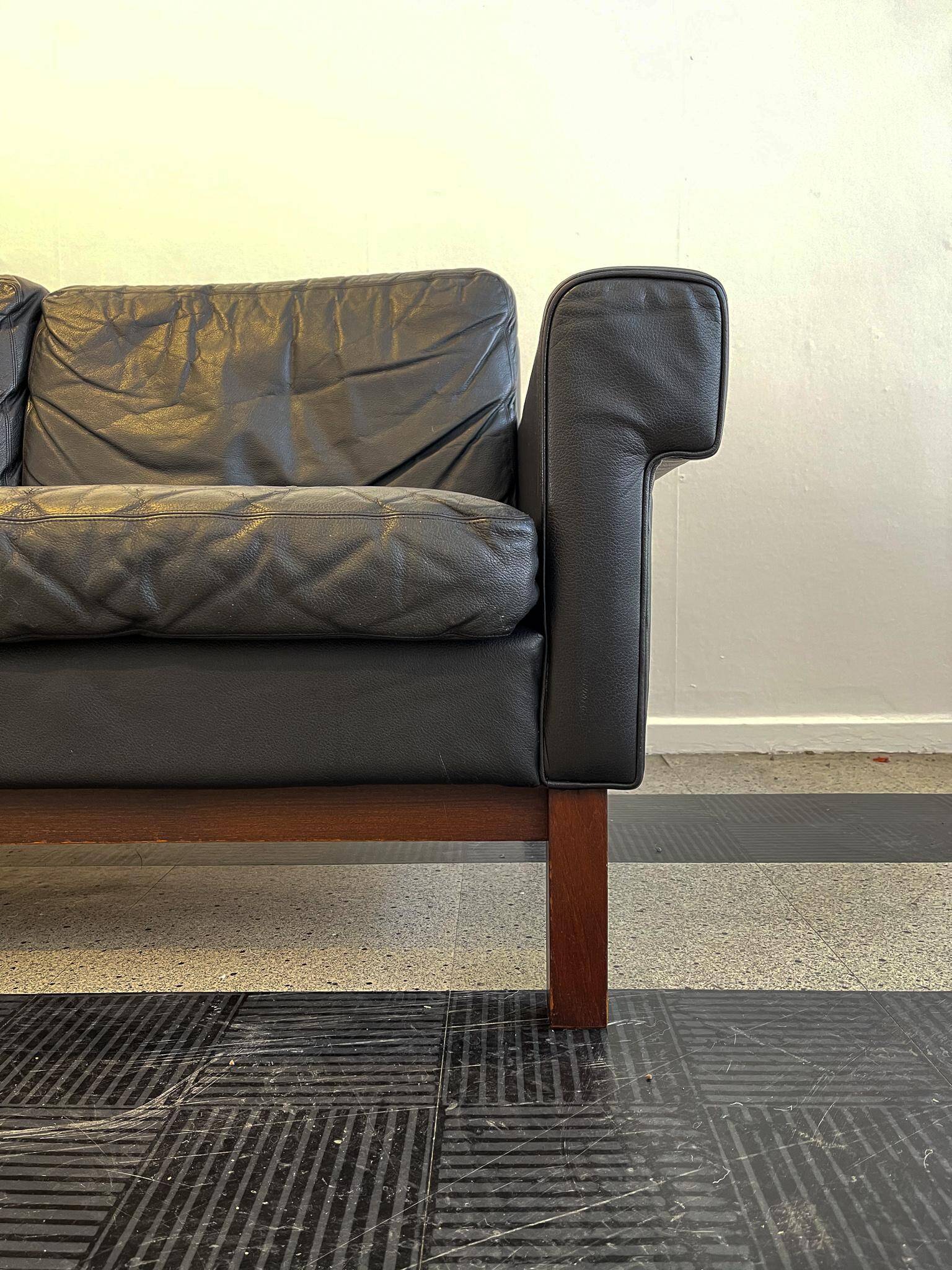 Midcentury leather and teak "Gotland" sofa, Ikea, Sweden, 1967