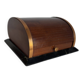 Vintage 1960 cigarette holder ashtray dispenser wood metal - 19 x 15 cm