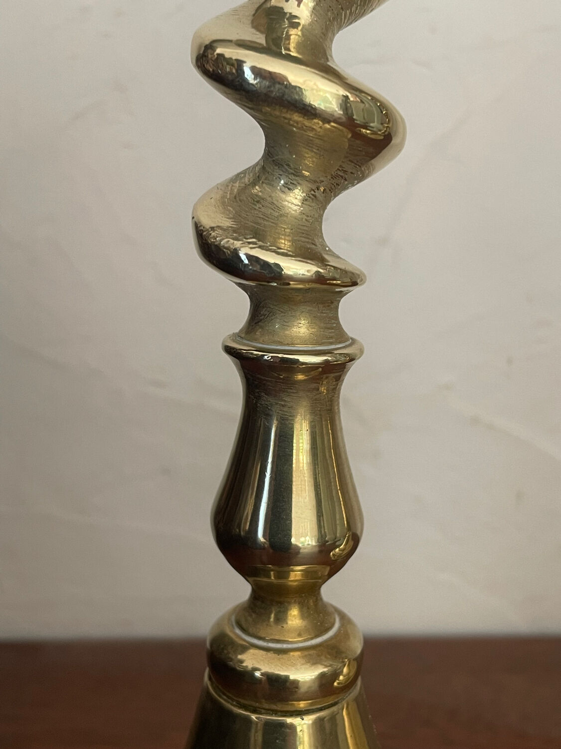 Pair of twisted solid brass candle holders