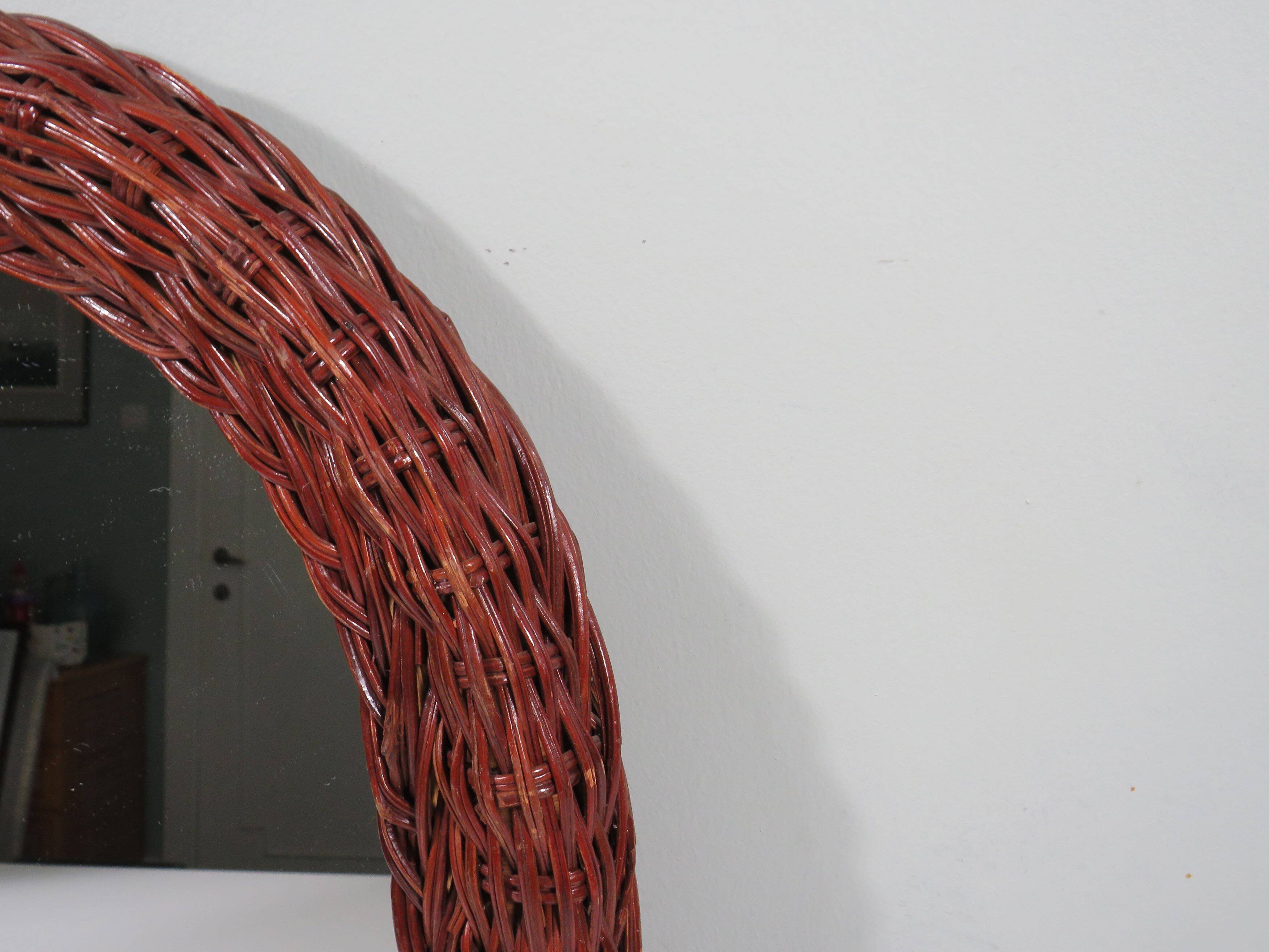 Vintage mirror with wicker border