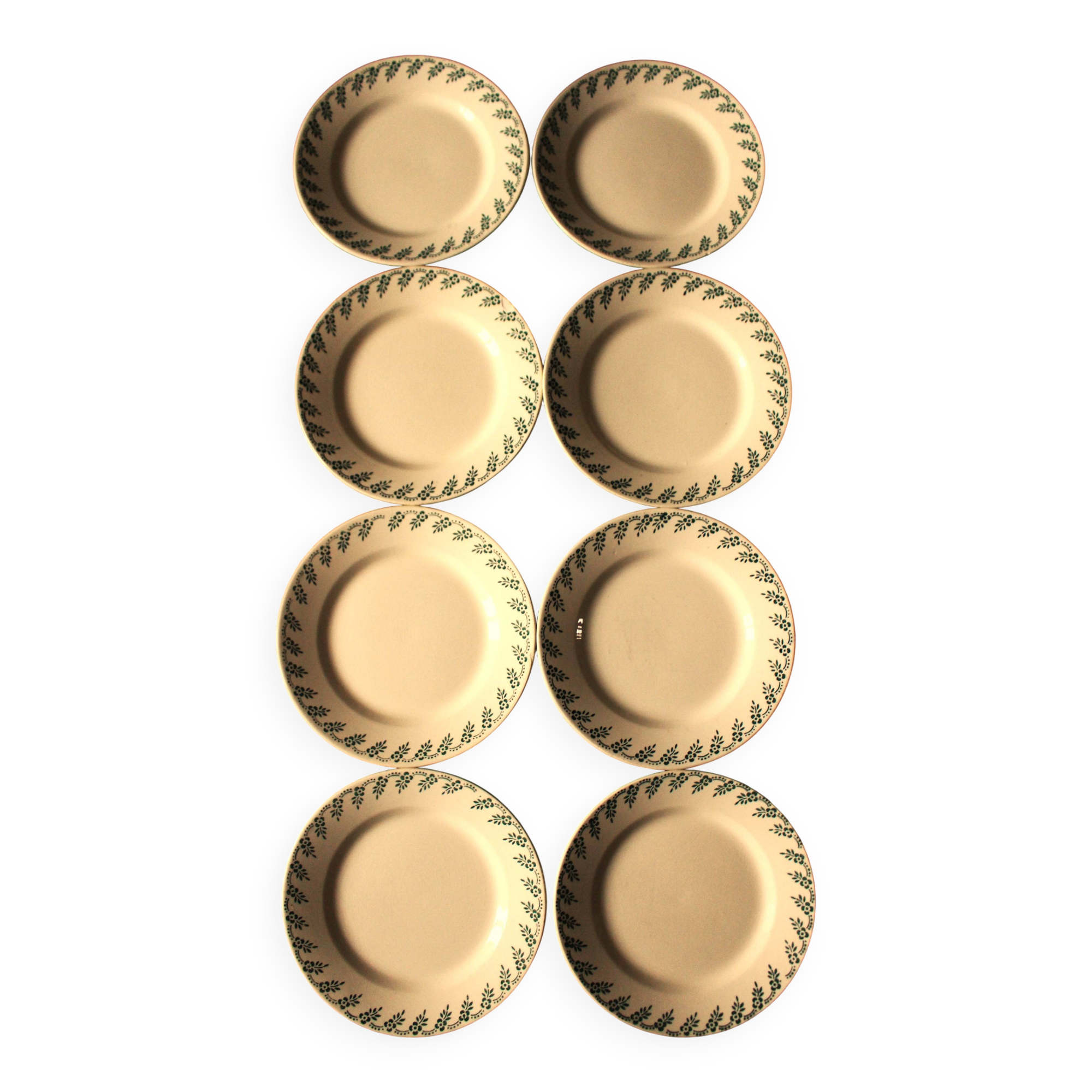 A set of 8 small plates Terre de Fer flowers green Choisy le Roi