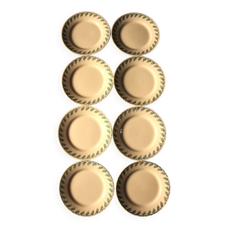A set of 8 small plates Terre de Fer flowers green Choisy le Roi