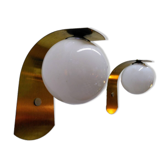 Vintage opaline and brass wall lights