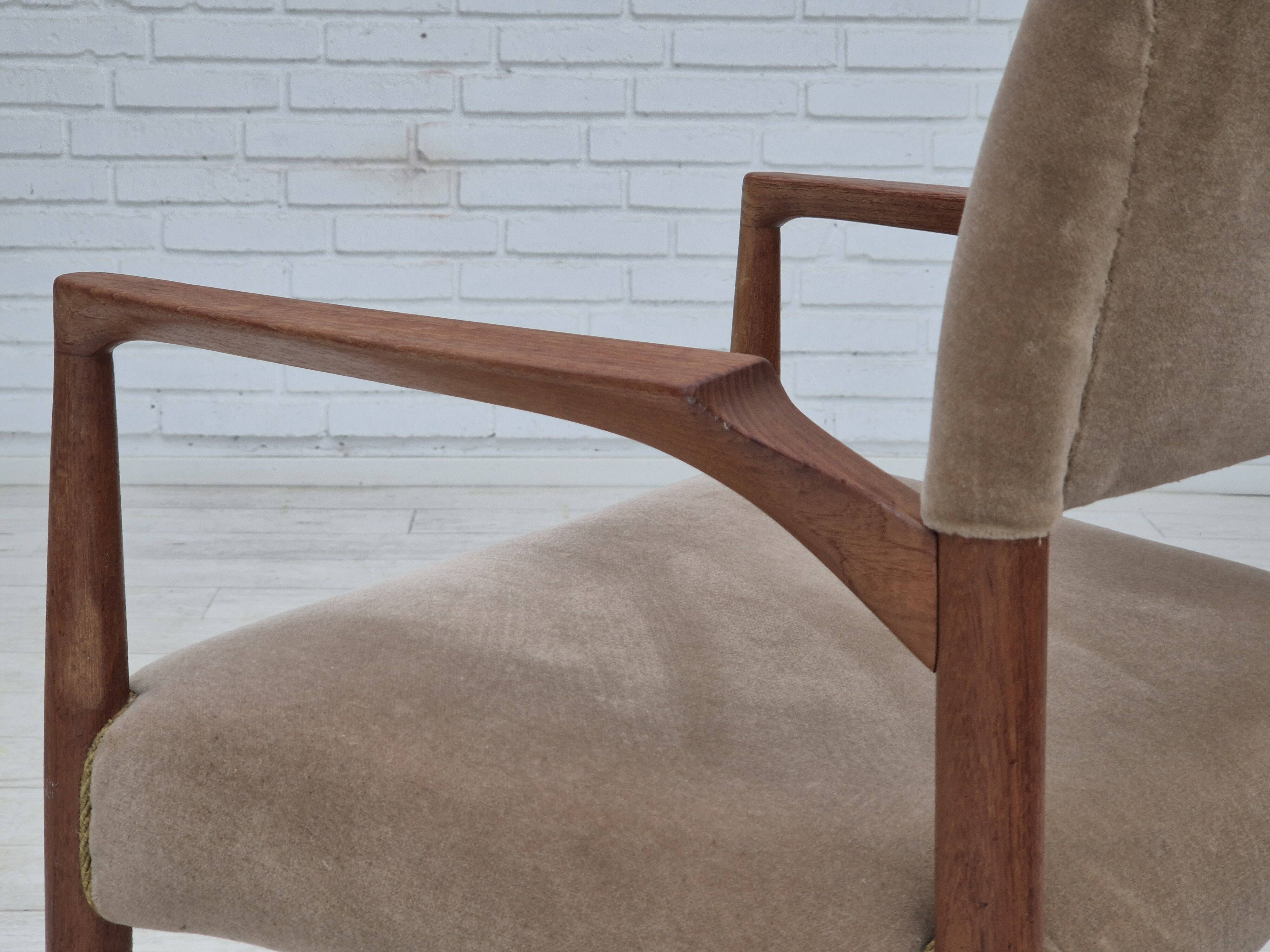 1960s, Danish chair, solid teak wood, furniture velour.