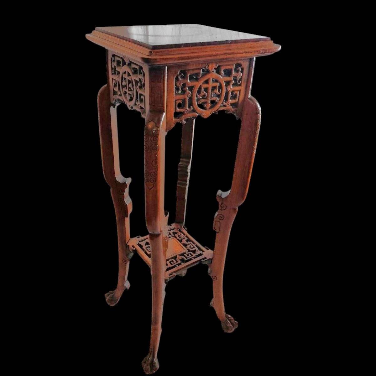 Rare Guéridon / Japonese Pedestal in Carved Wood by Gabriel Viardot
