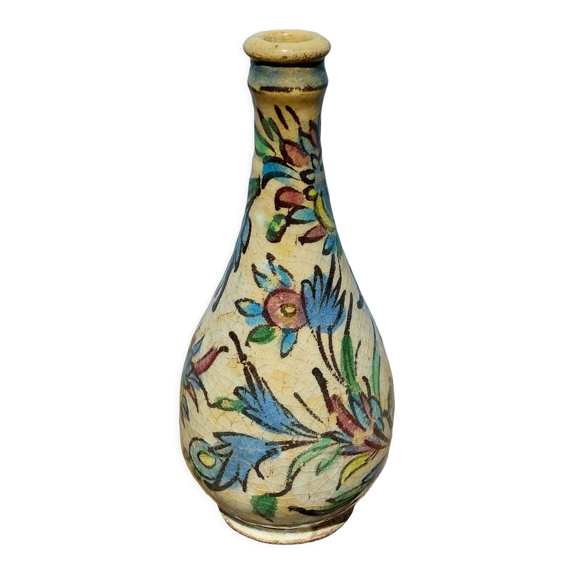 Iznik Turkey siliceous ceramic bottle with floral decoration 19th century