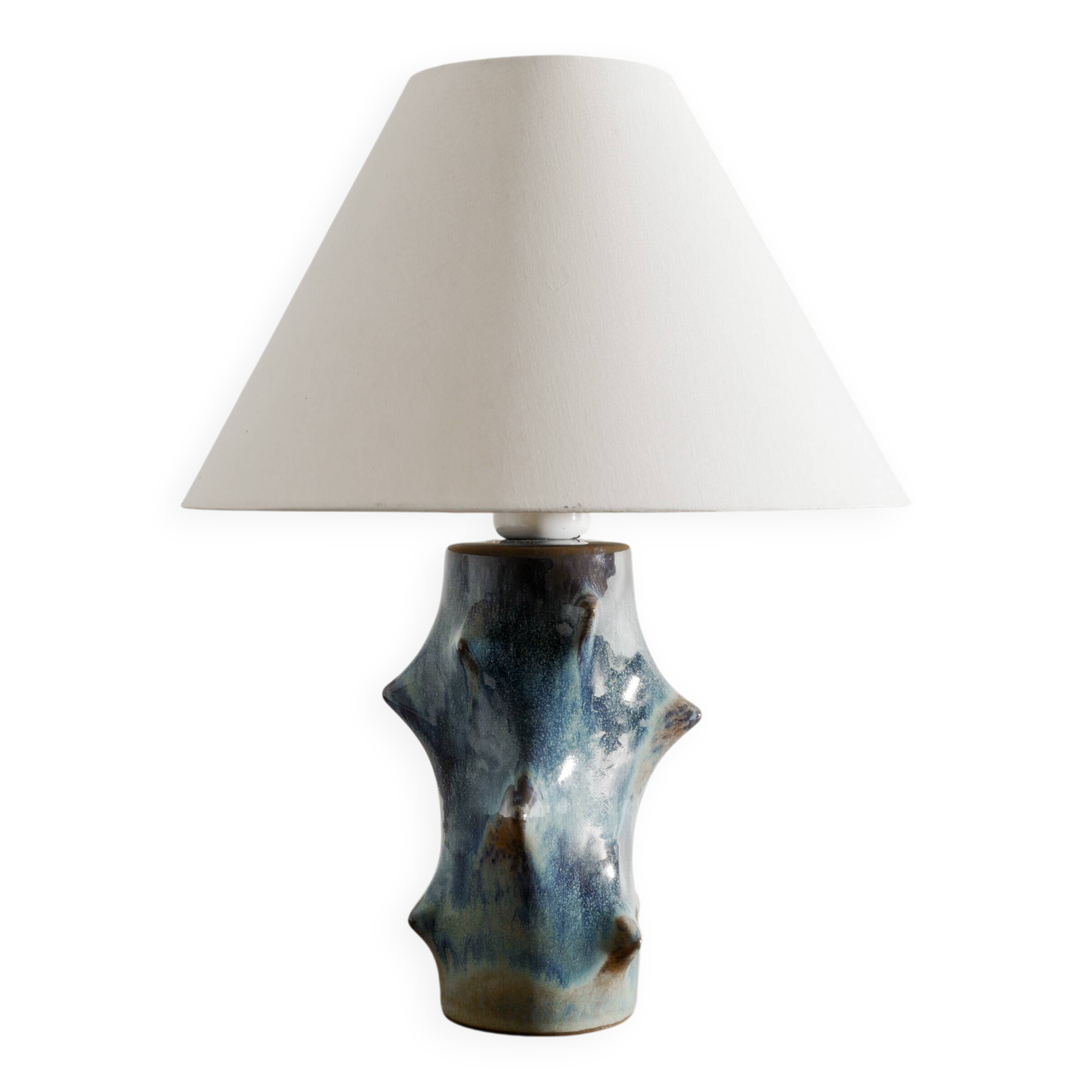Pied de lampe danois en céramique bleue par Knud Basse, années 1970