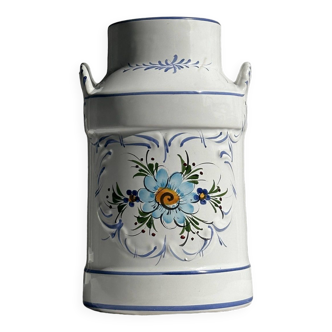 Hand painted earthenware milk jug vase