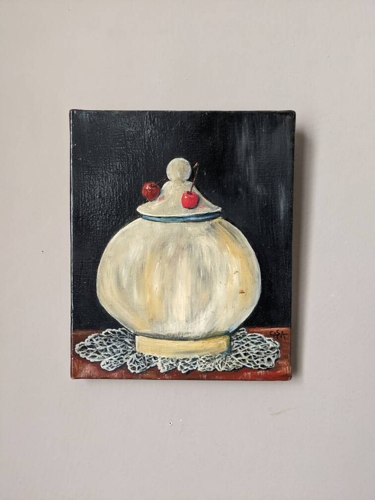 Small oil on canvas still life painting countryside style slow decoration