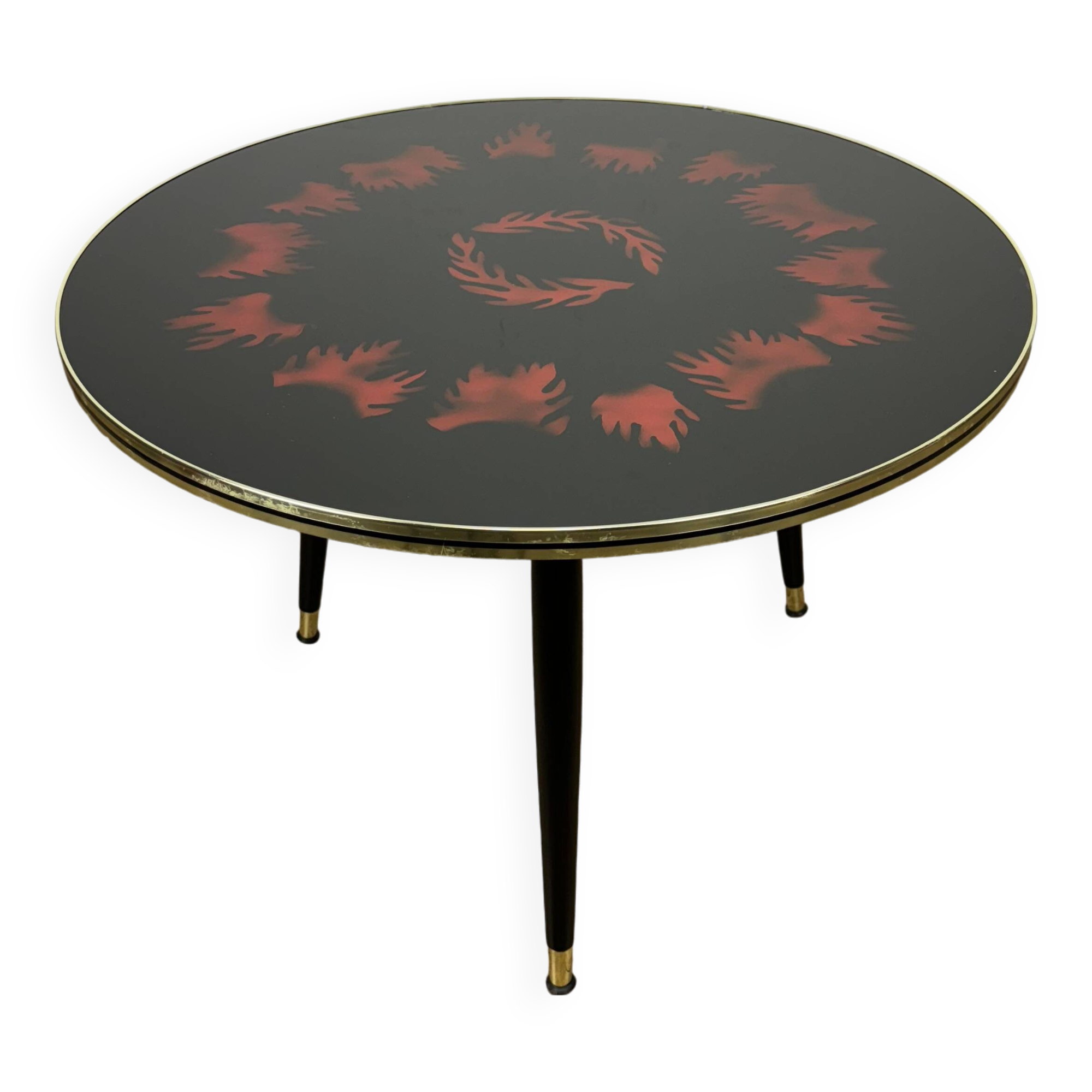 glass and wood tripod cocktail table from the 50s