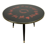 glass and wood tripod cocktail table from the 50s