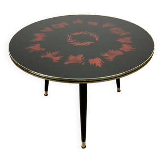 glass and wood tripod cocktail table from the 50s