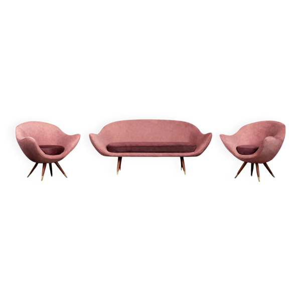 Ensemble de salon en velours vintage, 1972, lot de 3
