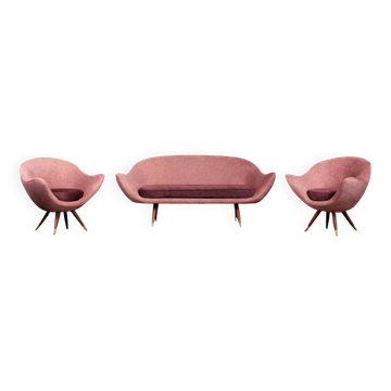 Vintage Mid-Century Space Age Velour Lounge Set from Paged, 1972, Set of 3