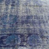 Distressed overdyed turkish rug runner 274 x107 cm vintage wool blue rug runner