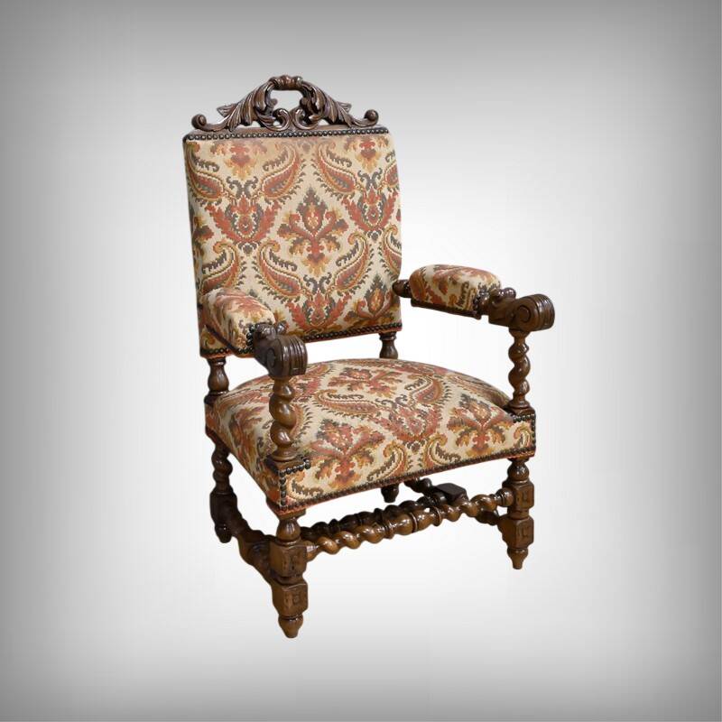 Ornamental armchair in oak, Louis XIII style – Early 20th century