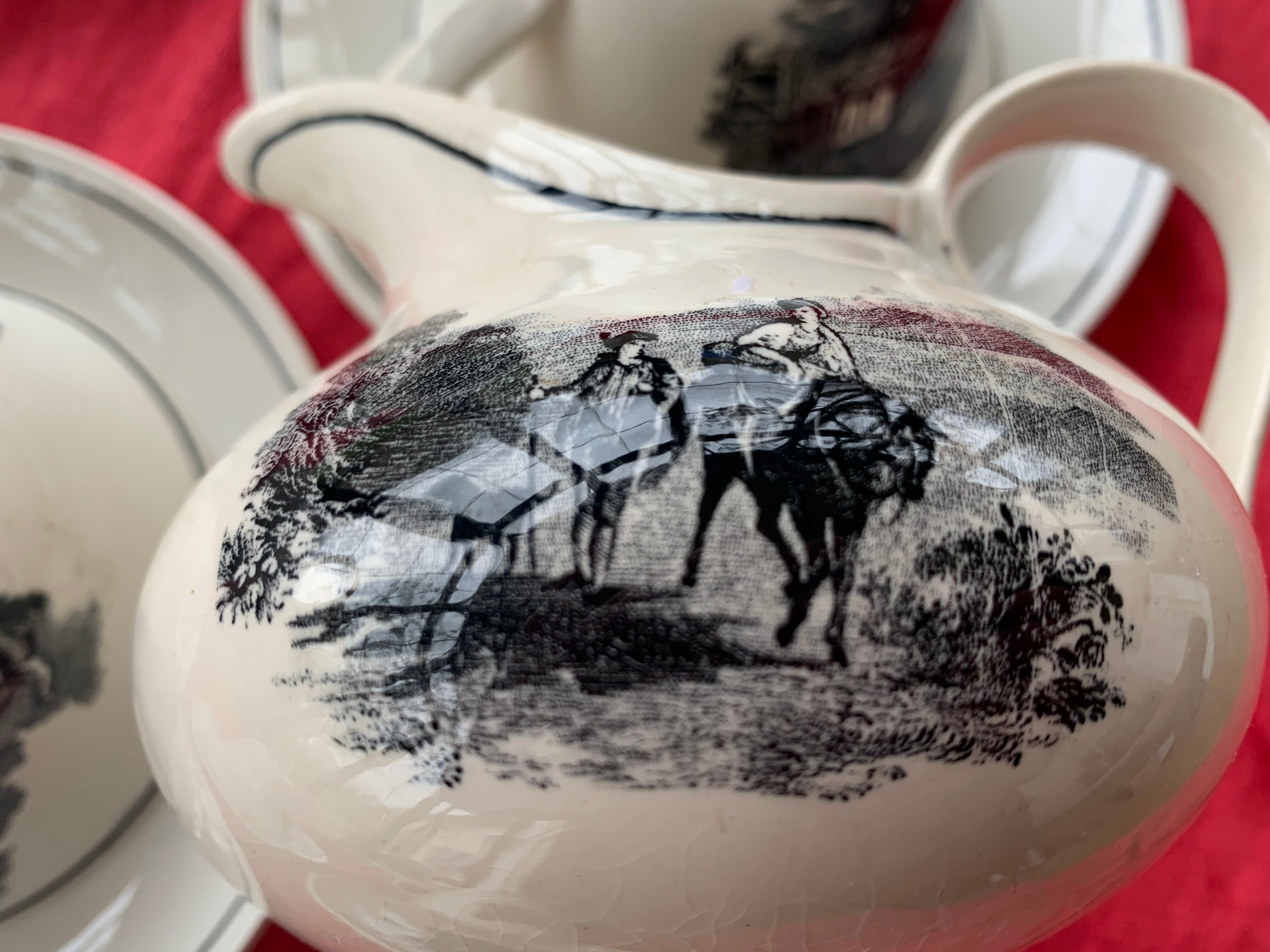 Coffee service keraluX boch Freres Belgium peasant scenes art deco