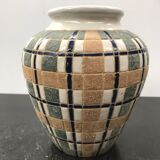 Ceramic vase white geometric decoration vintage