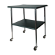 Table serves console with chrome wheels and imitation vintage khaki