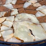 Round coffee table in onyx-like resin and chrome-plated metal, 1970s
