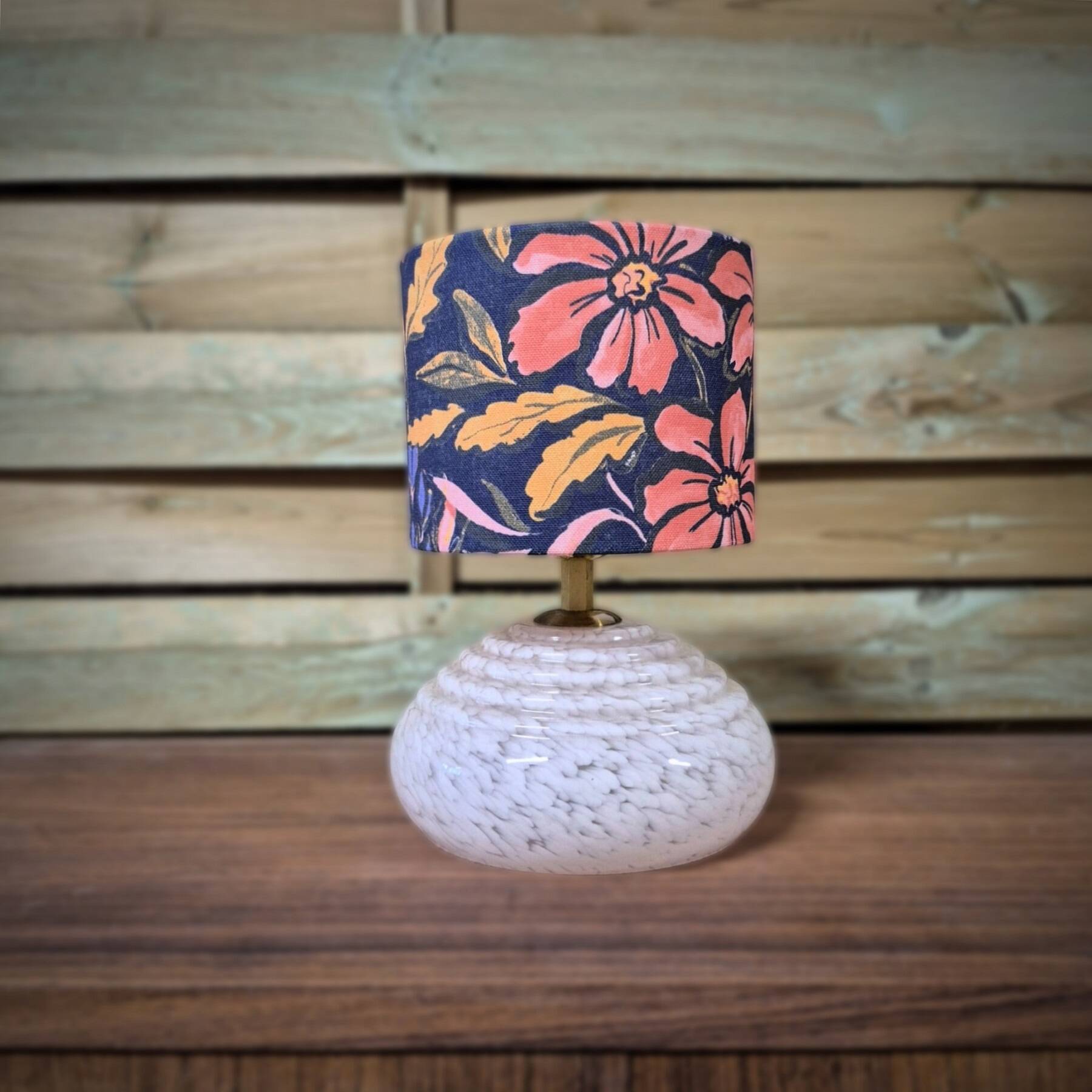 Table lamp, pink Clichy glass base and floral lampshade
