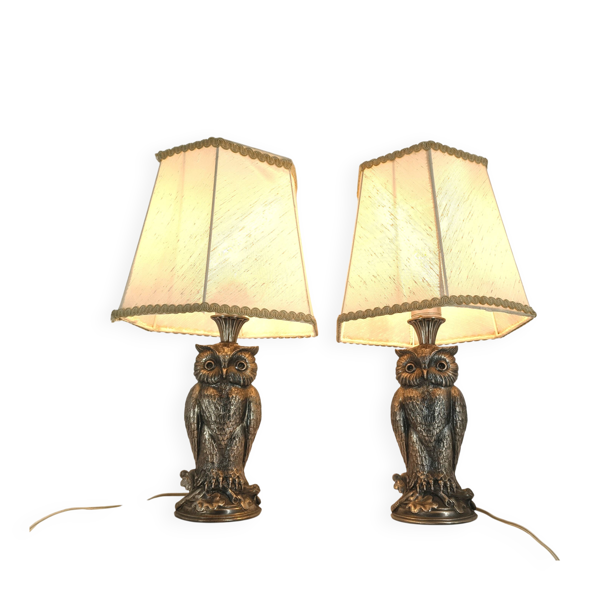 Pair of silver owl lamps by Loevsky & Loevsky, 1960s
