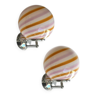 Set of Two Contemporary Amber and Pink "Rods" Murano Glass Wall Sconces