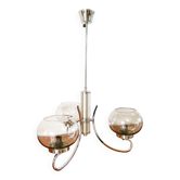 Lustre Gaetano Sciolari, 3 feux, en chrome et verre fumé, 1970