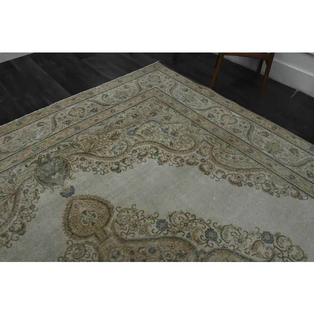 1970s Vintage Persian Handmade Wool Cotton Beige Area Rug 284x374