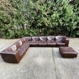 Modular sectional soft dark brown leather sofa by Arflex, Italy 1970